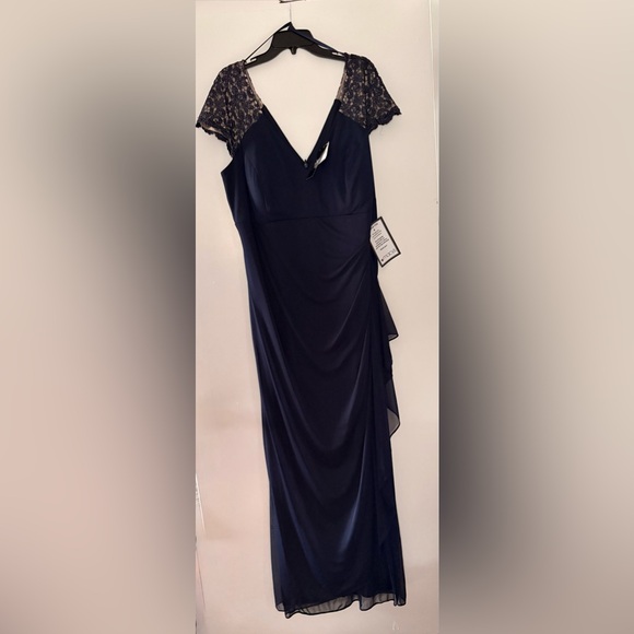 Xscape Asymmetrical Navy Dress. 20W - Picture 5 of 7